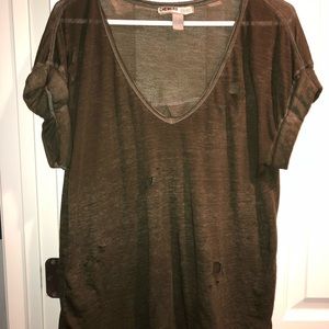 Forever 21 Army Green Tee Shirt with Holes